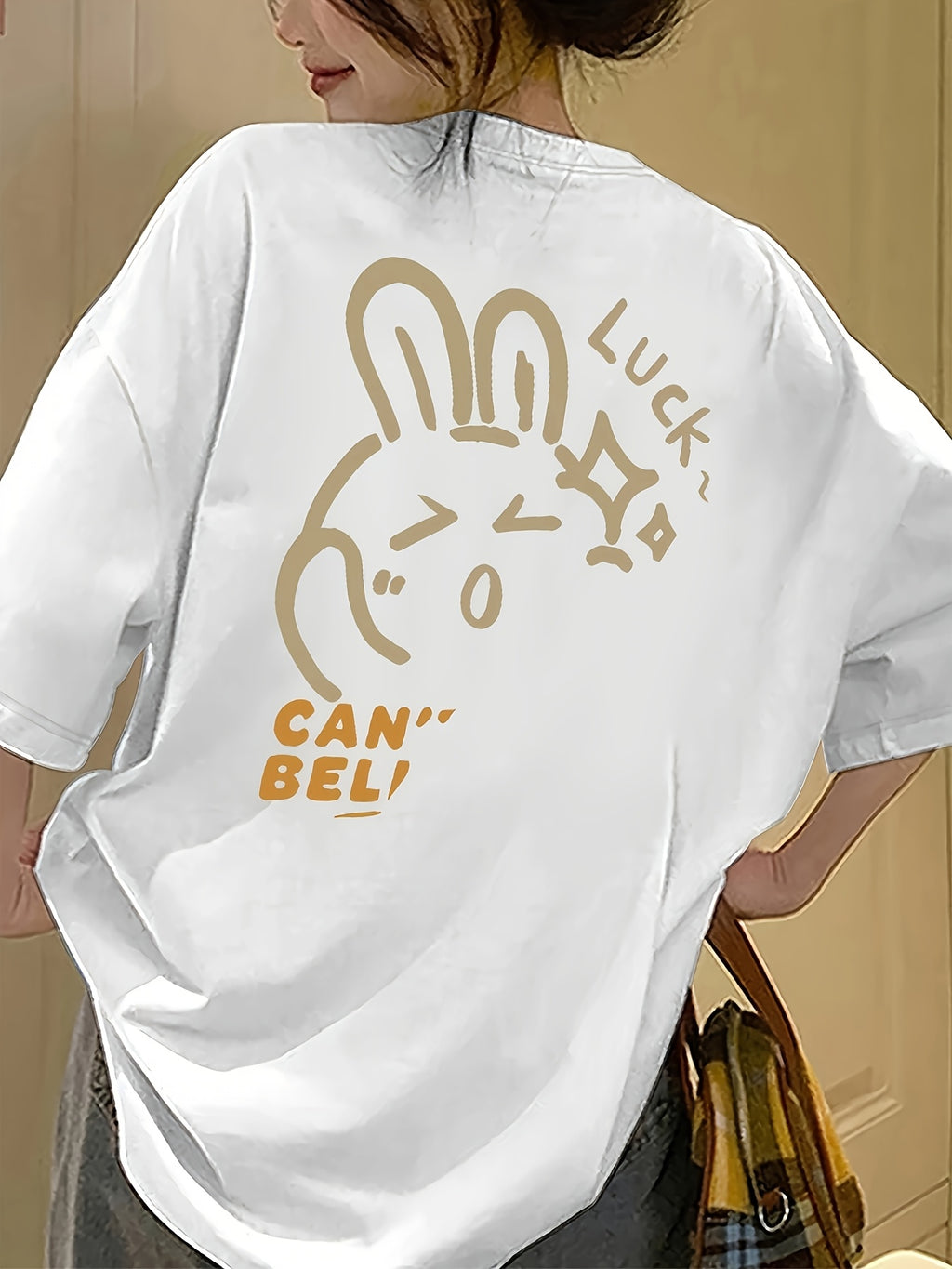 Plus Size, Plus Size Women's Oversized T-Shirt - Cute Cartoon Rabbit & \