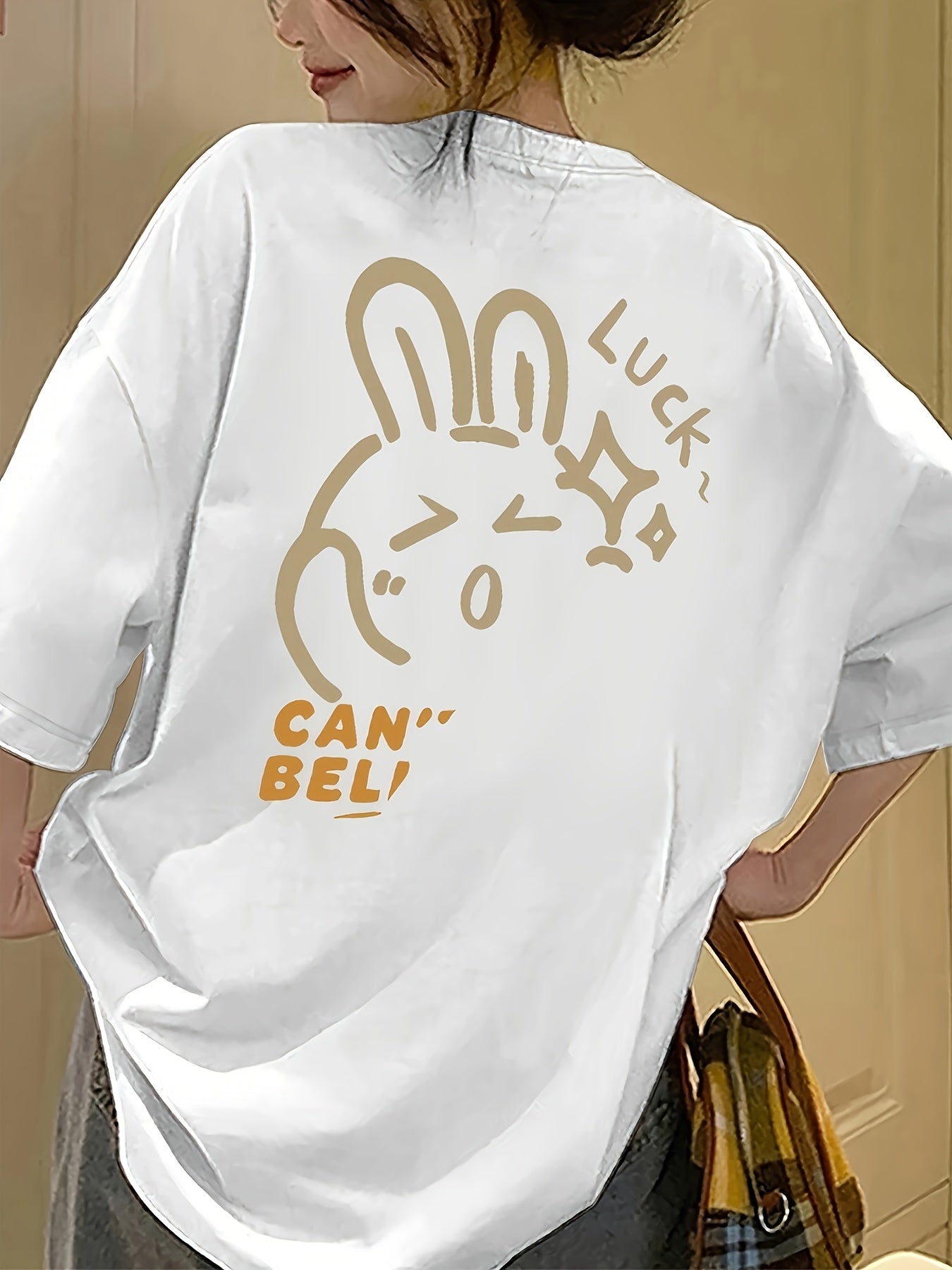 Plus Size, Plus Size Women's Oversized T-Shirt - Cute Cartoon Rabbit & \