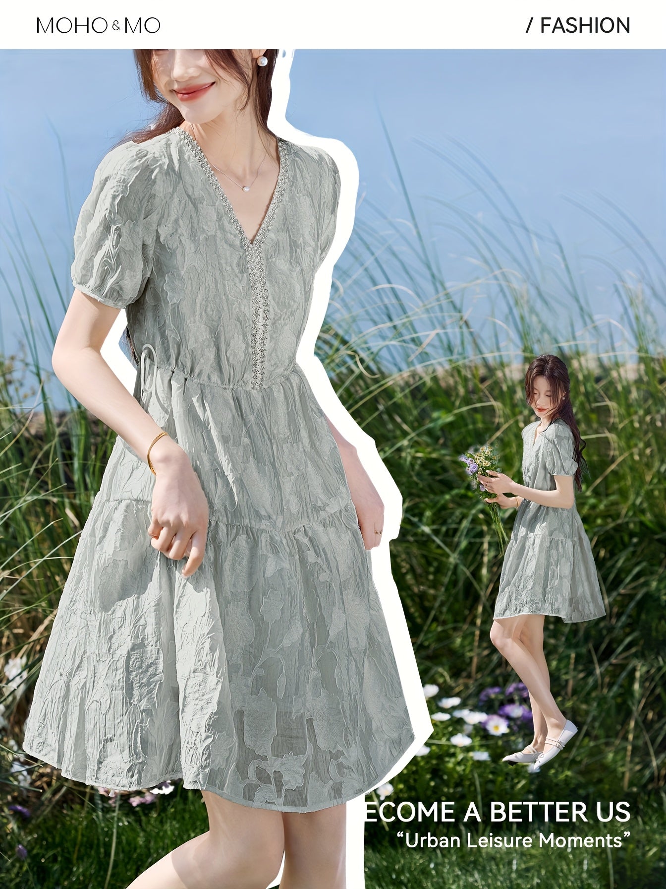 MOHOMO French Chic Short Dress MOHOMO French Chic Spring-Summer Short Dress with Drawstring Tie, Perfect for Holidays and Casual Attire