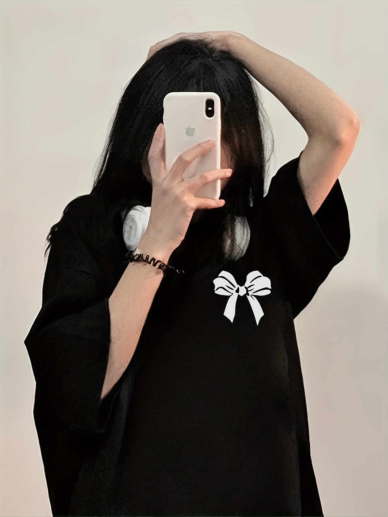 Women'S Plus Size Short Sleeve T-Shirt - Casual Korean Style, Loose Fit, Solid Color Tee with Bow Detail, Perfect for Spring\u002FSummer\u002FFall, Everyday Tshirt | Bowknot Detailing | Medium Stretch Fabric