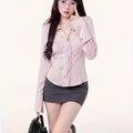 Sweet Trendy Polo Shirt Sweet and Trendy Pink College Style Polo Shirt for Women | 2025 Spring\u002FAutumn Collection, Letter Stripe Embroidery Long Sleeve, Pure Desire Loose Cardigan, Unique Design Versatile Top