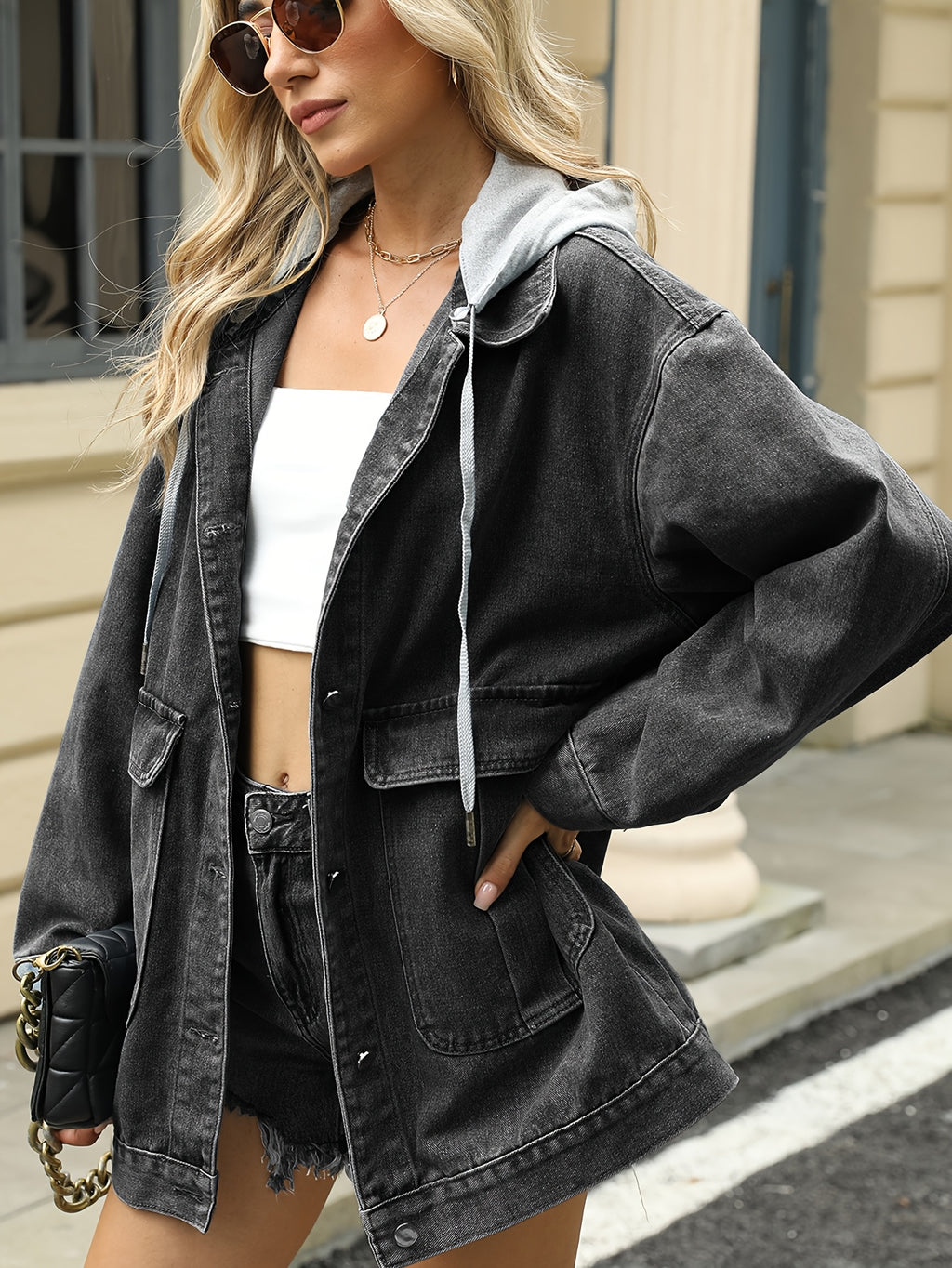 2025 Trendsetting Women's Raw Edge Denim Jacket - Light Wash Destroyed Long Sleeve Coat with Artistic Rips, Casual All-Season Everyday Outerwear, Hand Wash Only, Relaxed Fit Clothing