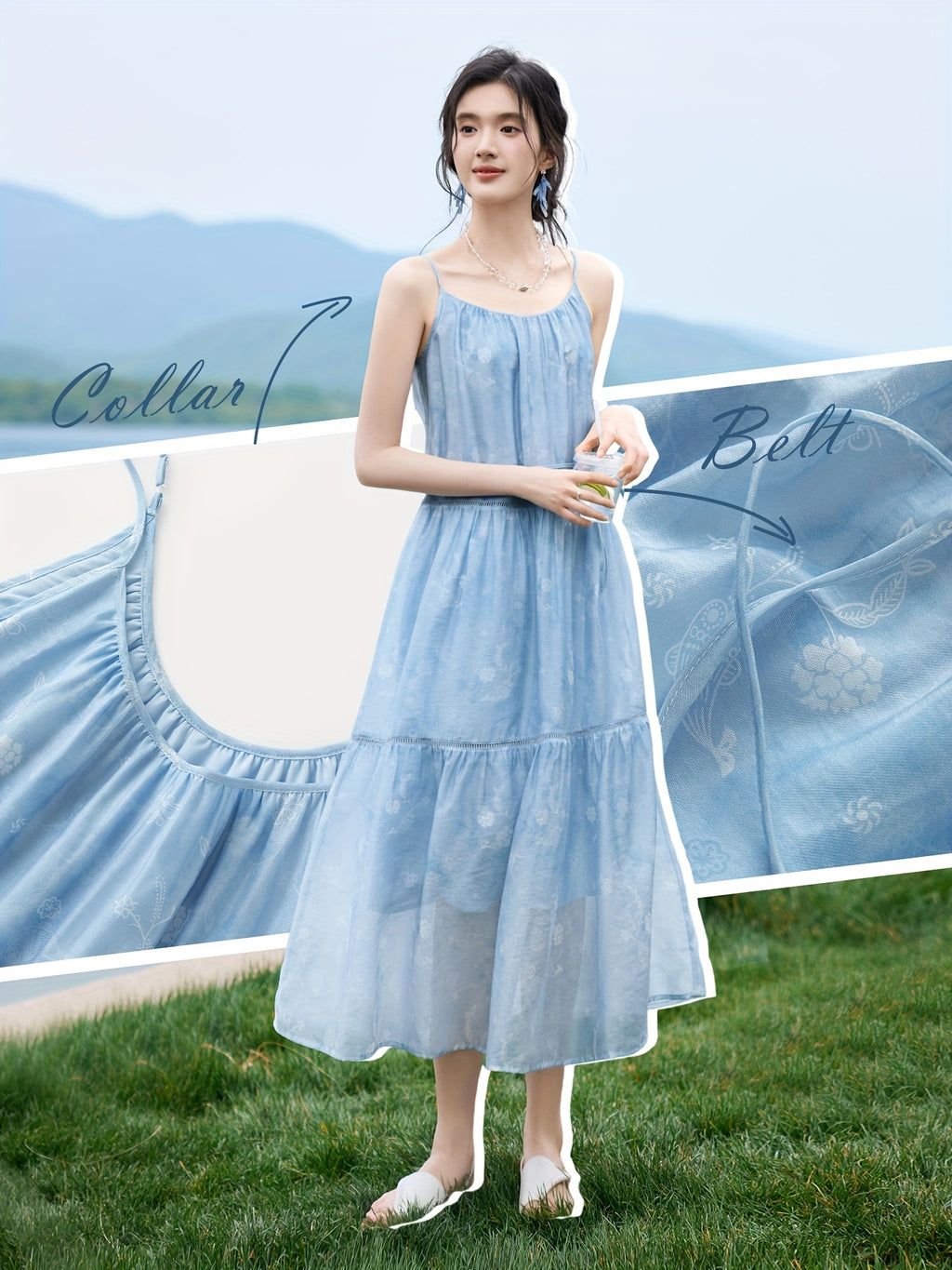 XWI Women's Lyocell Dress - Blue Tie-Dye Vacation Dress, Sleeveless Mid-Length H-Line Silhouette, Machine Washable Spring\u002FSummer Beachwear for Casual Outings & Resort Stays, Beach Dresses, Lightweight Fabric