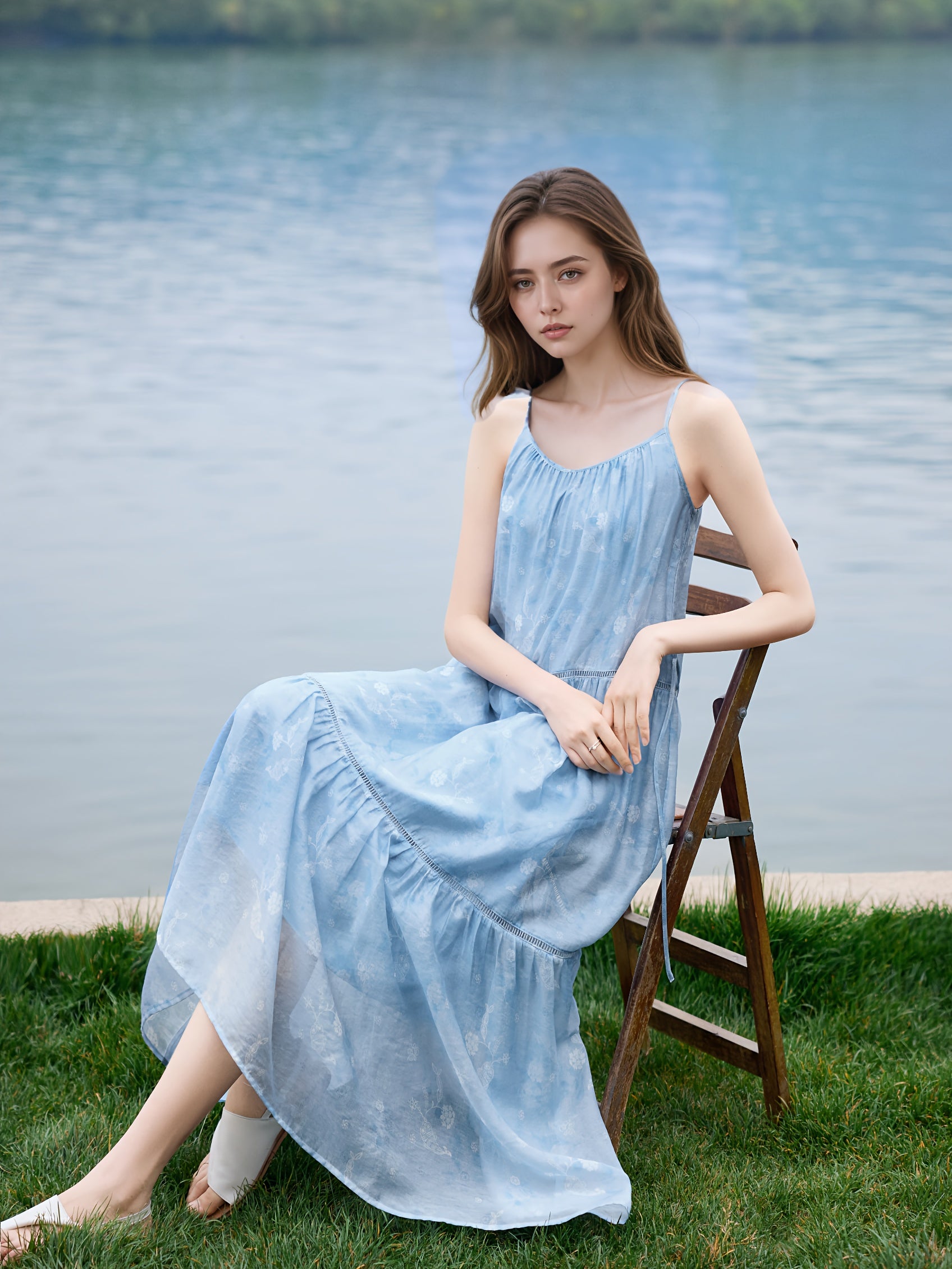 XWI Women's Lyocell Dress - Blue Tie-Dye Vacation Dress, Sleeveless Mid-Length H-Line Silhouette, Machine Washable Spring\u002FSummer Beachwear for Casual Outings & Resort Stays, Beach Dresses, Lightweight Fabric