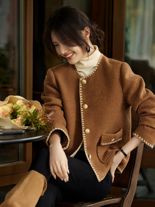 1pc XWI Elegant Polyester Knit Cardigan - Women'S Color Block Long Sleeve Casual Jacket with Contrast Binding, Single Breasted Placket, Non-Stretch Fabric for Fall\u002FWinter Outings