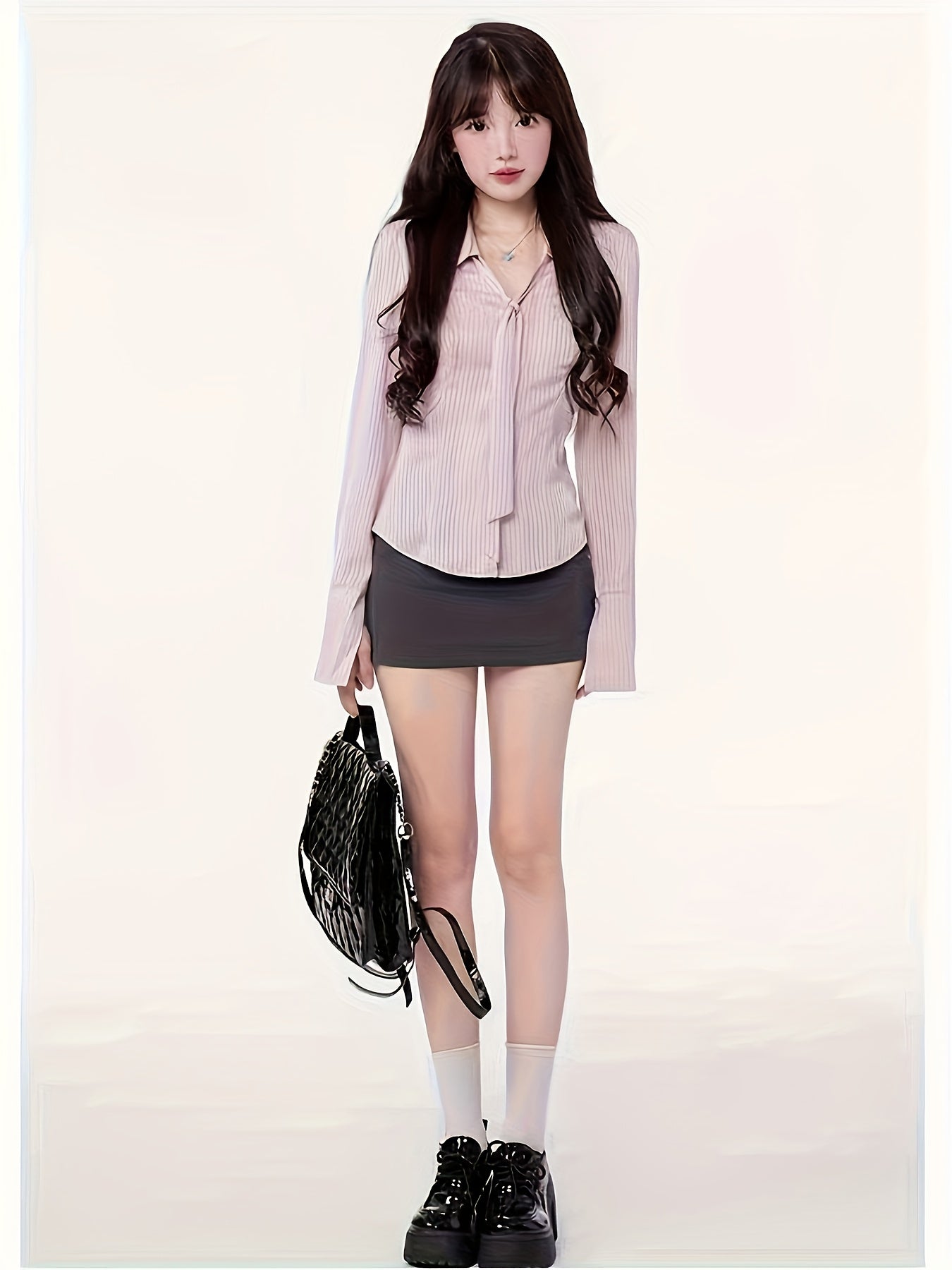 Sweet Trendy Polo Shirt Sweet and Trendy Pink College Style Polo Shirt for Women | 2025 Spring\u002FAutumn Collection, Letter Stripe Embroidery Long Sleeve, Pure Desire Loose Cardigan, Unique Design Versatile Top